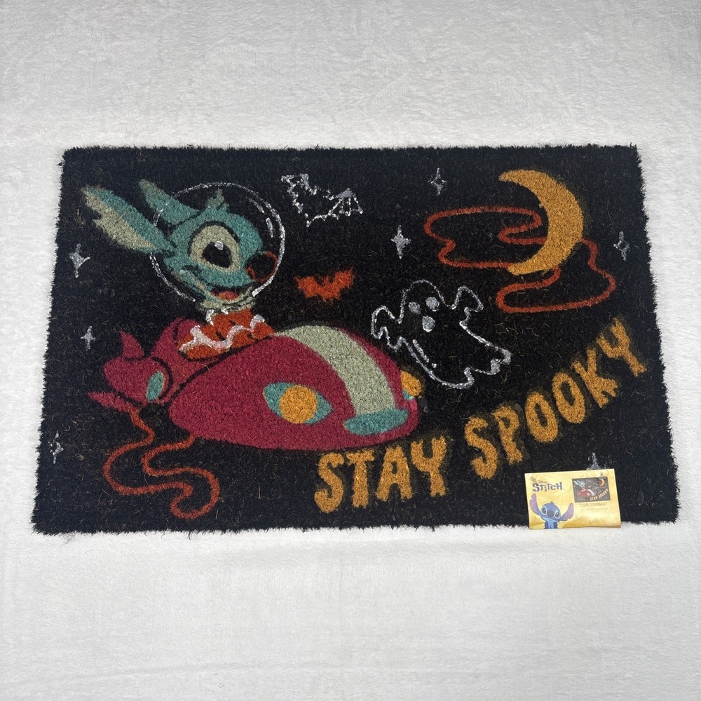 Disney Stitch Halloween Spooky Coir Door Mat 18x28 Black Yellow Red